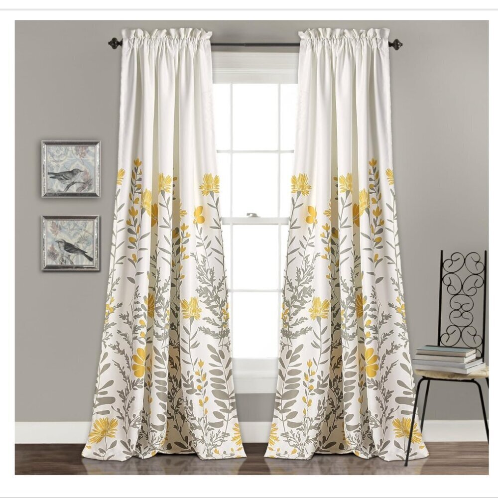 Lush Decor Half Moon Aprile Yellow Insulated Window Two Curtain Panels 52"x84"